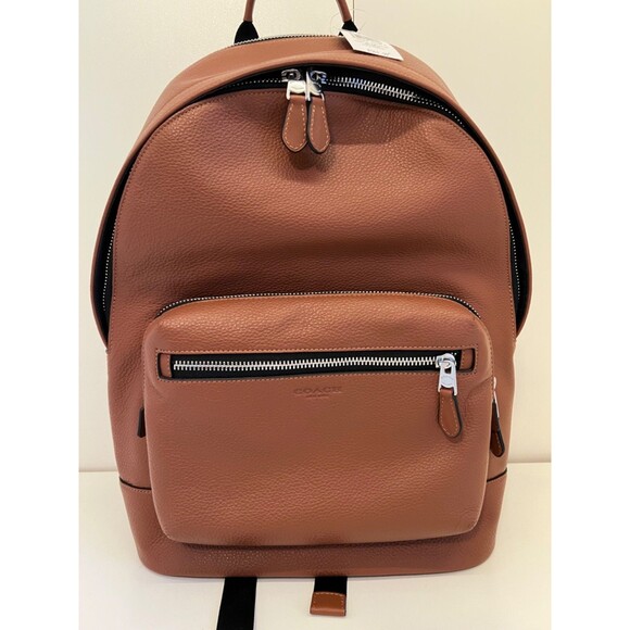 NWT Coach CU105 Men's West Backpack In Redwood Brown Pebble Smooth Leather Bag - Picture 1 of 5